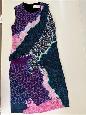 Peter Pilotto Colorblock Abstract Pattern Sheath Dress - Navy, Purple, Pink